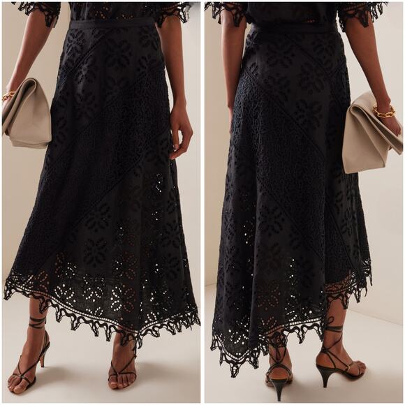 Ulla Johnson Solara Embroidered Black Midi Skirt 6 / Medium - Picture 2 of 7